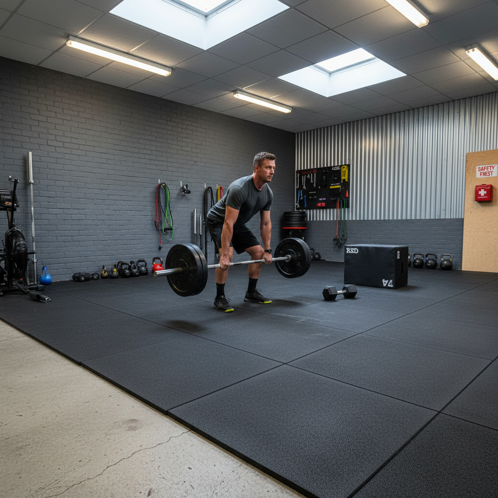 Premium High-Performance Solid Grey Garage Gym Flooring Set – 18m² of 20mm Rubber Tiles with Slip Resistance and Sound Reduction