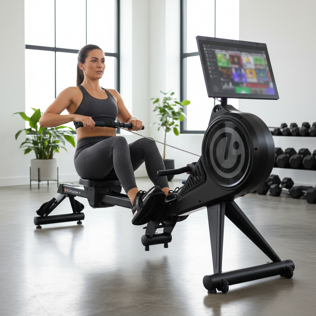 Premium Commercial Rowing Machine with 22” HD Touch Screen and 32 Levels of Magnetic Resistance for Home and Gym Use