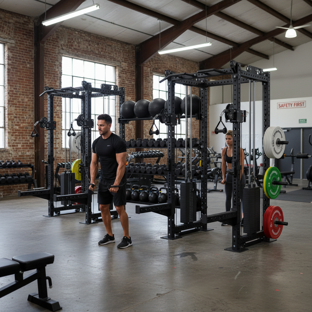 Premium Twin Cable Half Rack with Dual 120kg Weight Stacks, Integrated Storage, and Space-Optimized Design for Versatile Training