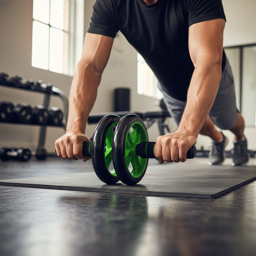 Premium Dual-Wheeled Abs Roller with Grooved Foam Handles for Enhanced Core Stability and Grip