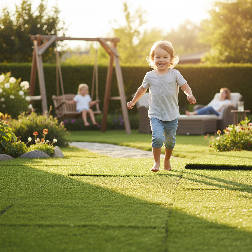 Premium Artificial Grass Rubber Floor Tiles 1m x 1m x 40mm - Easy Installation, Heavy Duty, Eco-Friendly, Non-Toxic, and Maintenance-Free Garden Solution