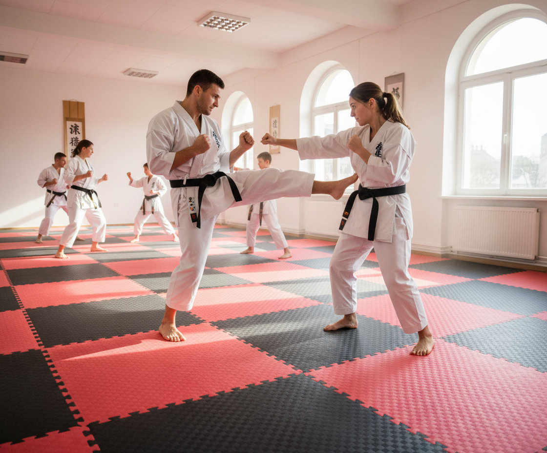 Premium 20mm High-Performance Karate Jigsaw Mats - Red/Black, Reversible, Waterproof & Anti-Bacterial