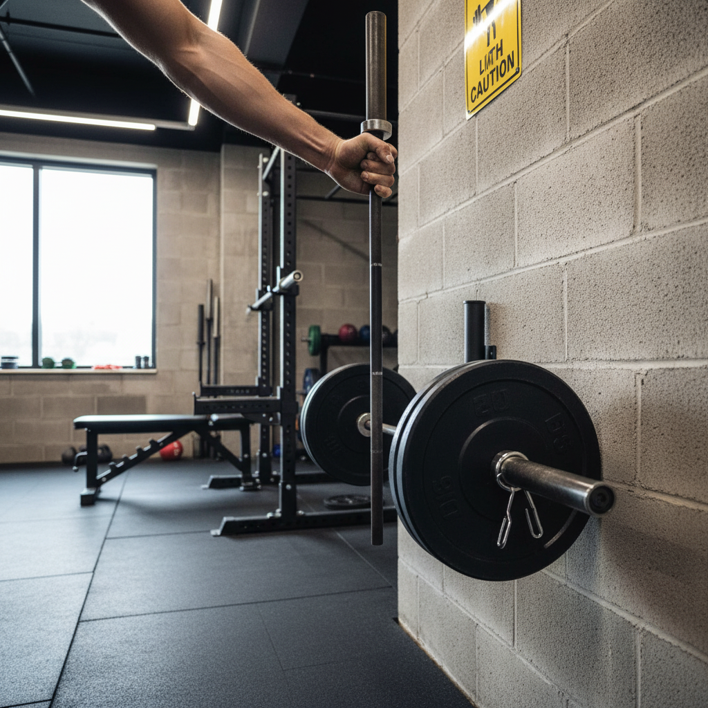 Premium Wall Mounted Barbell Holder for Vertical Storage - Solid Steel with Black Powder Coating