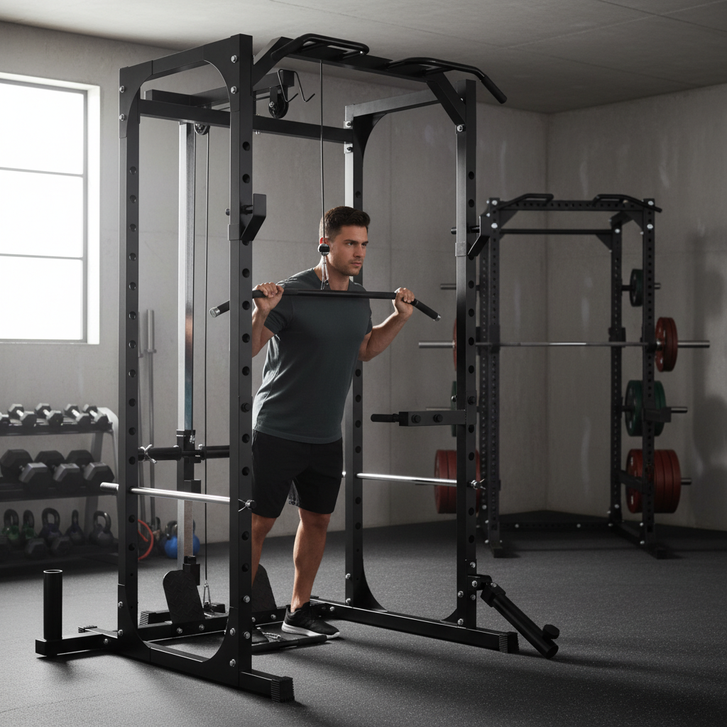 Premium Heavy Duty Power Cage with Cable Pulley System for Home Gym - Versatile Strength Training Station with Adjustable Features and 450kg Capacity