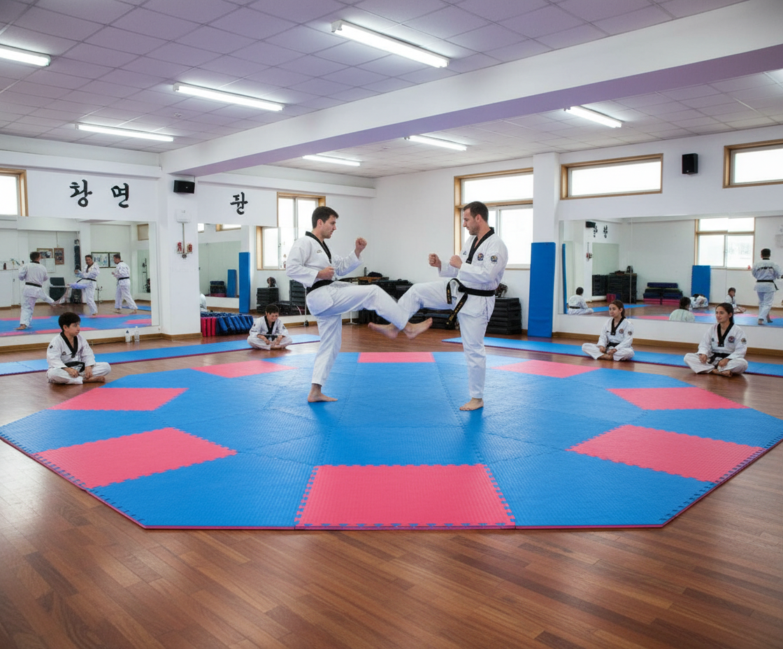 Premium Octagon Taekwondo Ring Jigsaw Mats Set of 2 - 40mm Thick 1m x 1m Red/Blue for Martial Arts Competition
