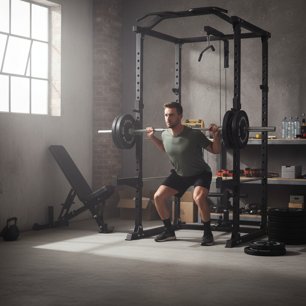 Heavy Duty 100kg Bumper Plate Set with Cable Squat Rack & 7FT Barbell for Olympic Lifting