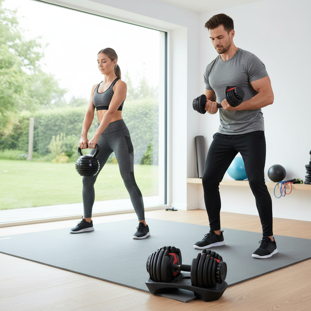 Premium Adjustable 24kg Dumbbells Pair & 18kg Kettlebell Package - Versatile Weight Training Set for Home Fitness