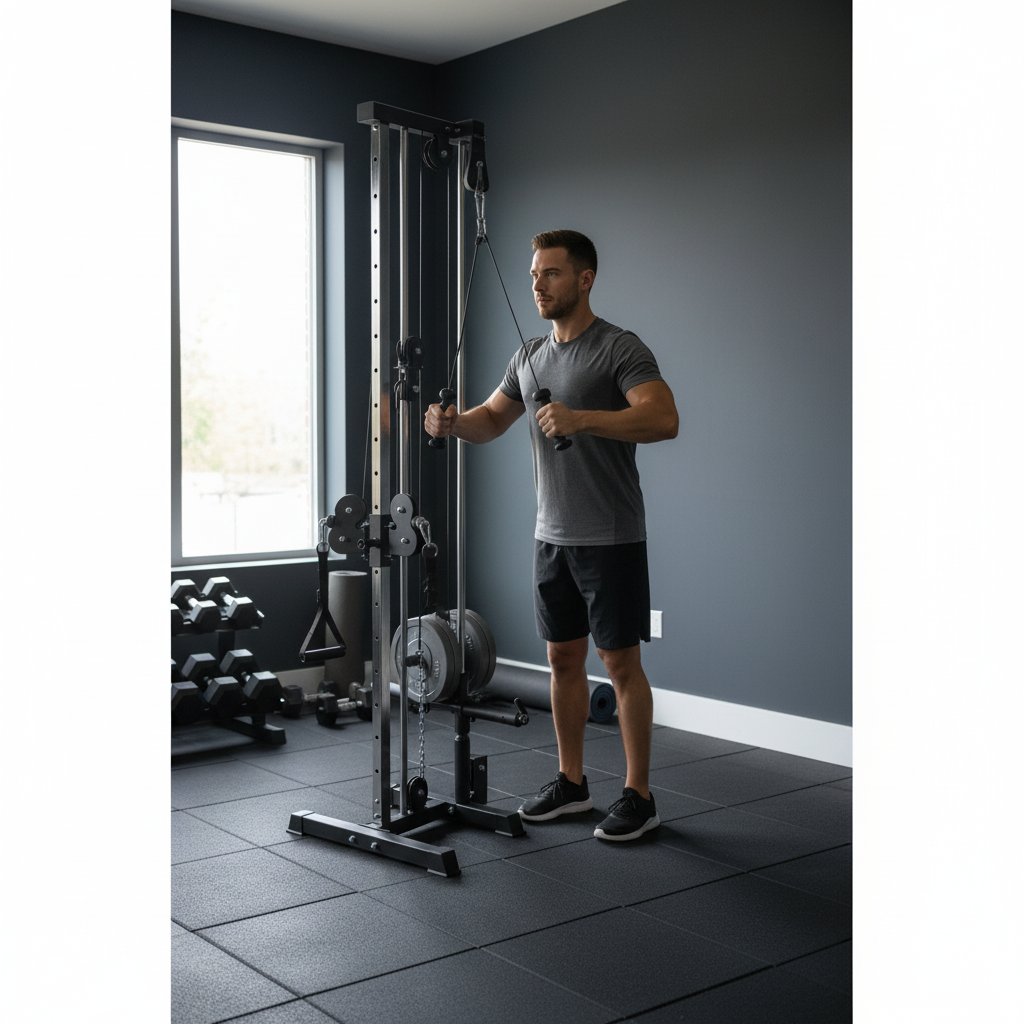 Professional Compact Cable Machine with Dual Pulleys and 17 Adjustable Levels for Versatile Exercises