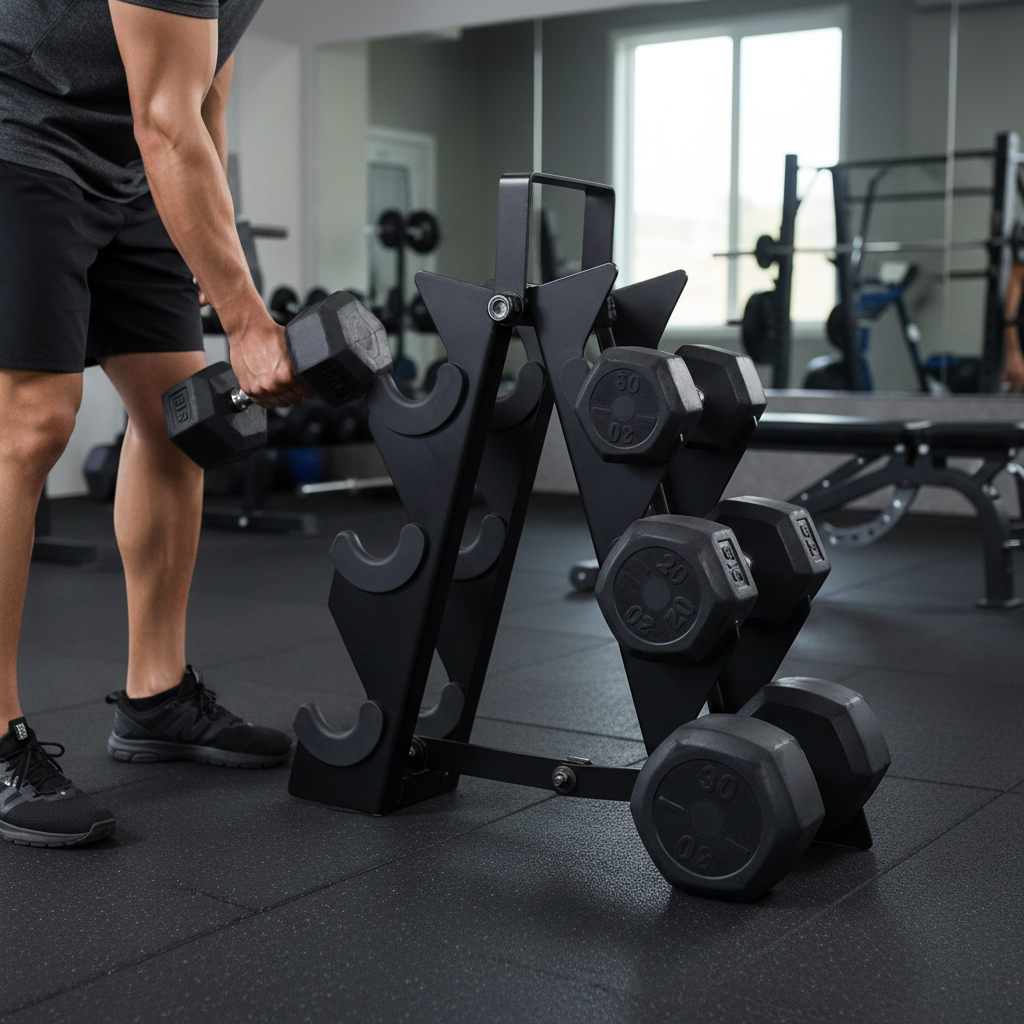 Premium Heavy Duty 3-Tier Hex Dumbbell Tree Stand for Home Gym - Space-Saving Storage Solution