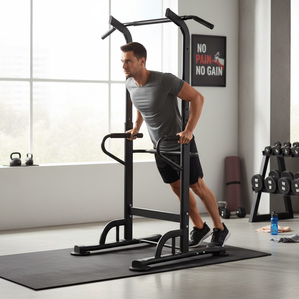 Premium Heavy Duty Dip Station and Pull-Up Bar for Versatile Upper-Body Strength Training with Non-Slip Grips and Adjustable Handles