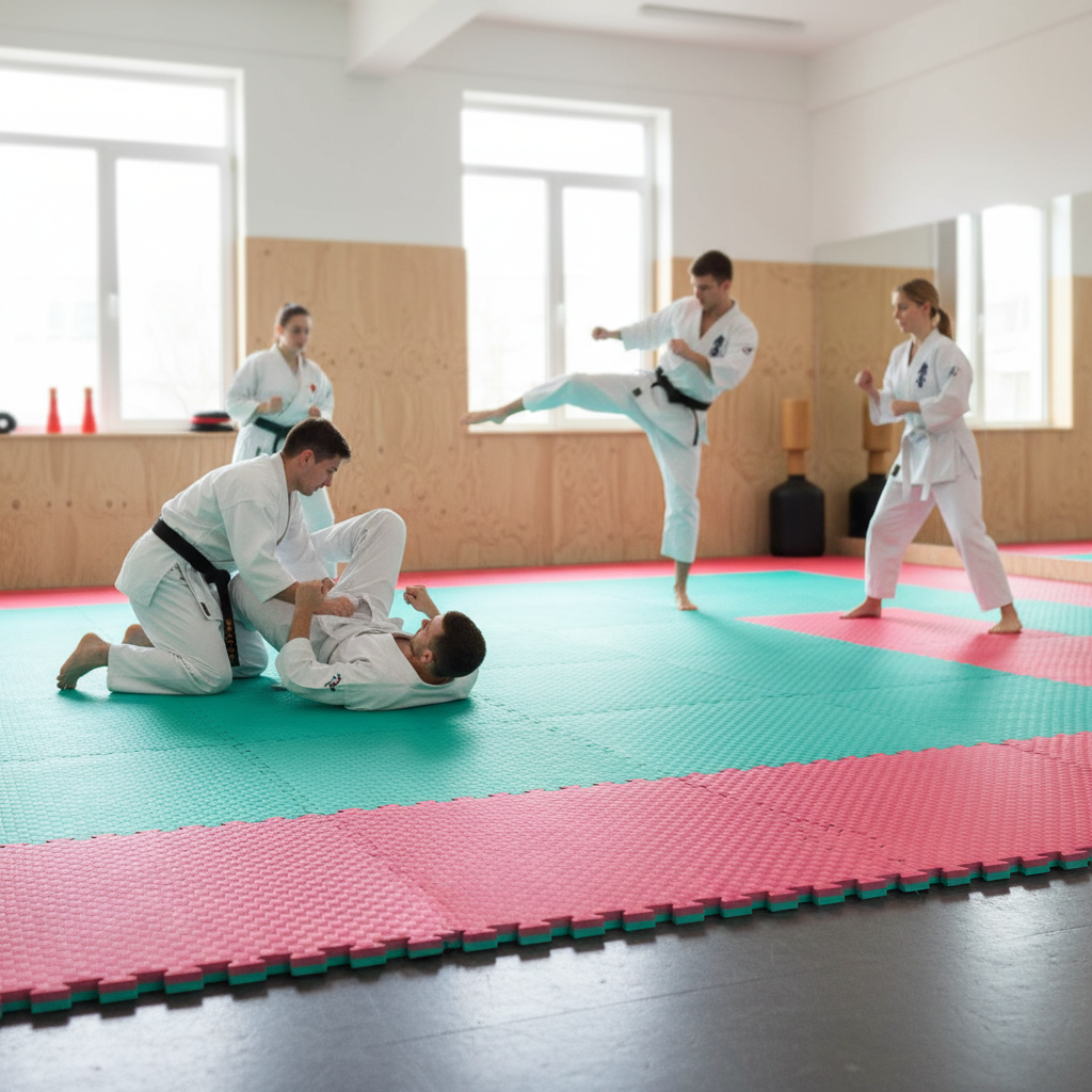 Premium 40mm Reversible Tatami Jigsaw Mats in Red and Green - 1m x 1m, High-Density for Versatile Use