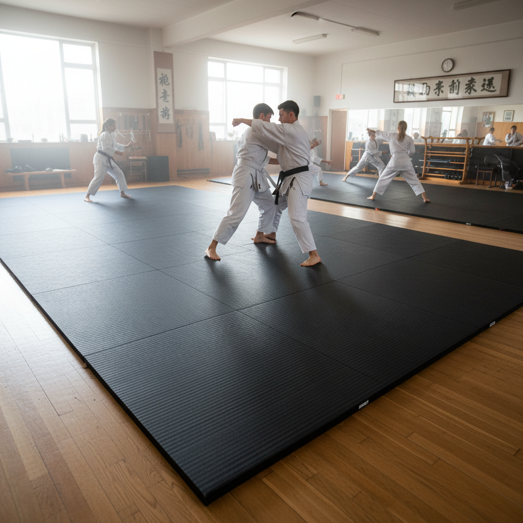 Premium Rollaway Gymnastics Wrestling Martial Arts Mat - 12m Vinyl Top with XPE Foam Base in Blue or Black