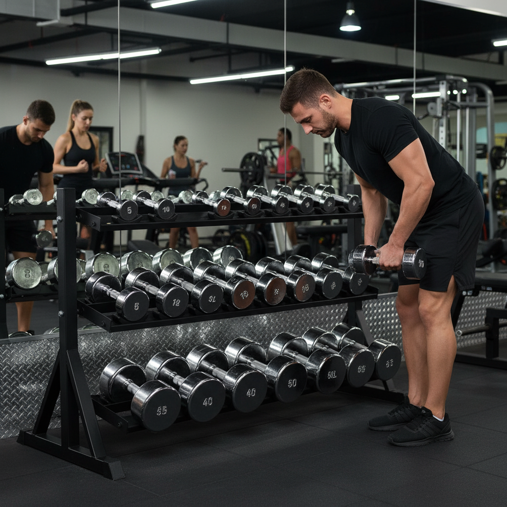 Heavy Duty 3 Tier Dumbbell Rack for 12 Pairs - Steel Construction with Powder Coating and Optimal Dimensions