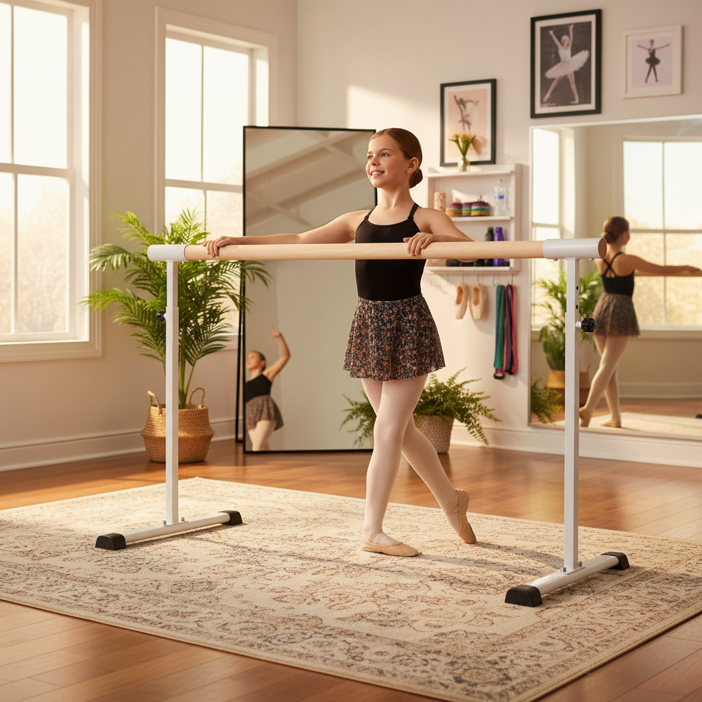 Premium Freestanding Portable Ballet Stretch Barre 150cm with Height Adjustment and Extension Option for Versatile Exercise