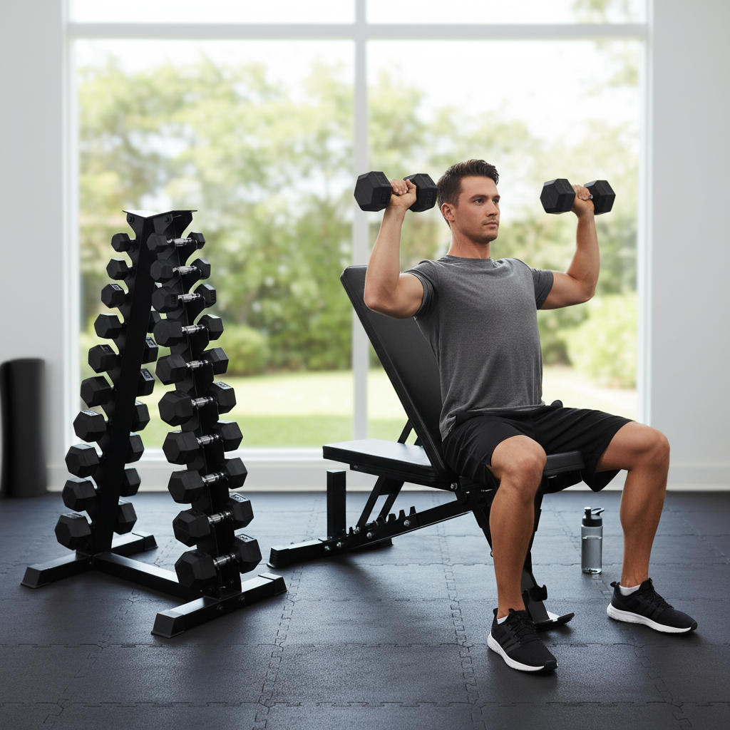 Premium Dumbbell Tree Set and Heavy Duty Weight Bench Bundle for Strength Training - Adjustable and Versatile Options Included