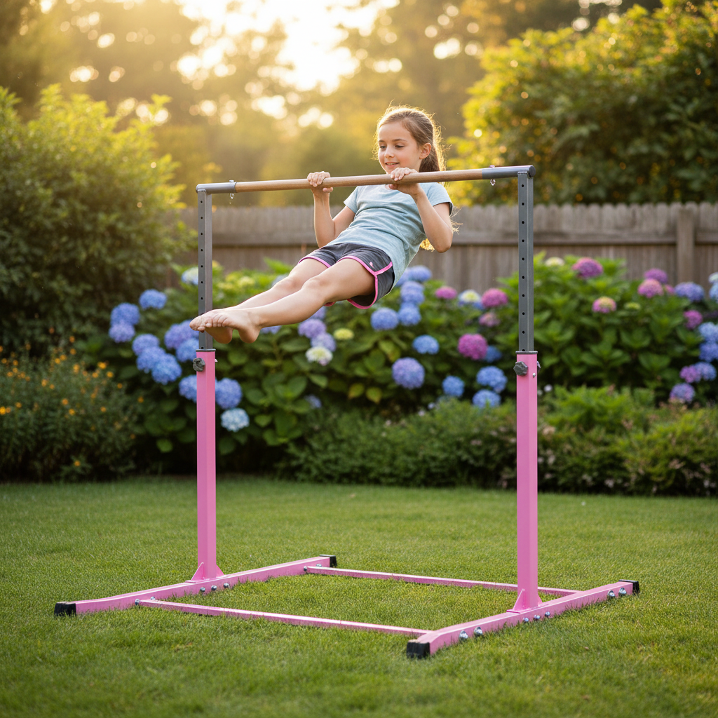 Premium Adjustable Height Gymnastics Training Bar for Junior Gymnasts - Perfect for Beginners, Durable Steel Construction with Fiberglass Rail