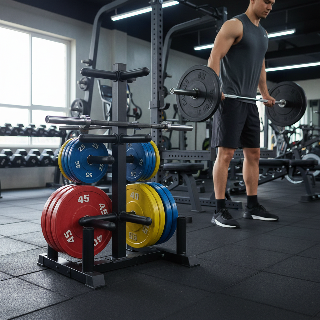 Premium Weight Plate Holder and Barbell Rack - Compact Storage for 2" Plates & Olympic Bars, Heavy Duty Steel Construction, 400kg Capacity