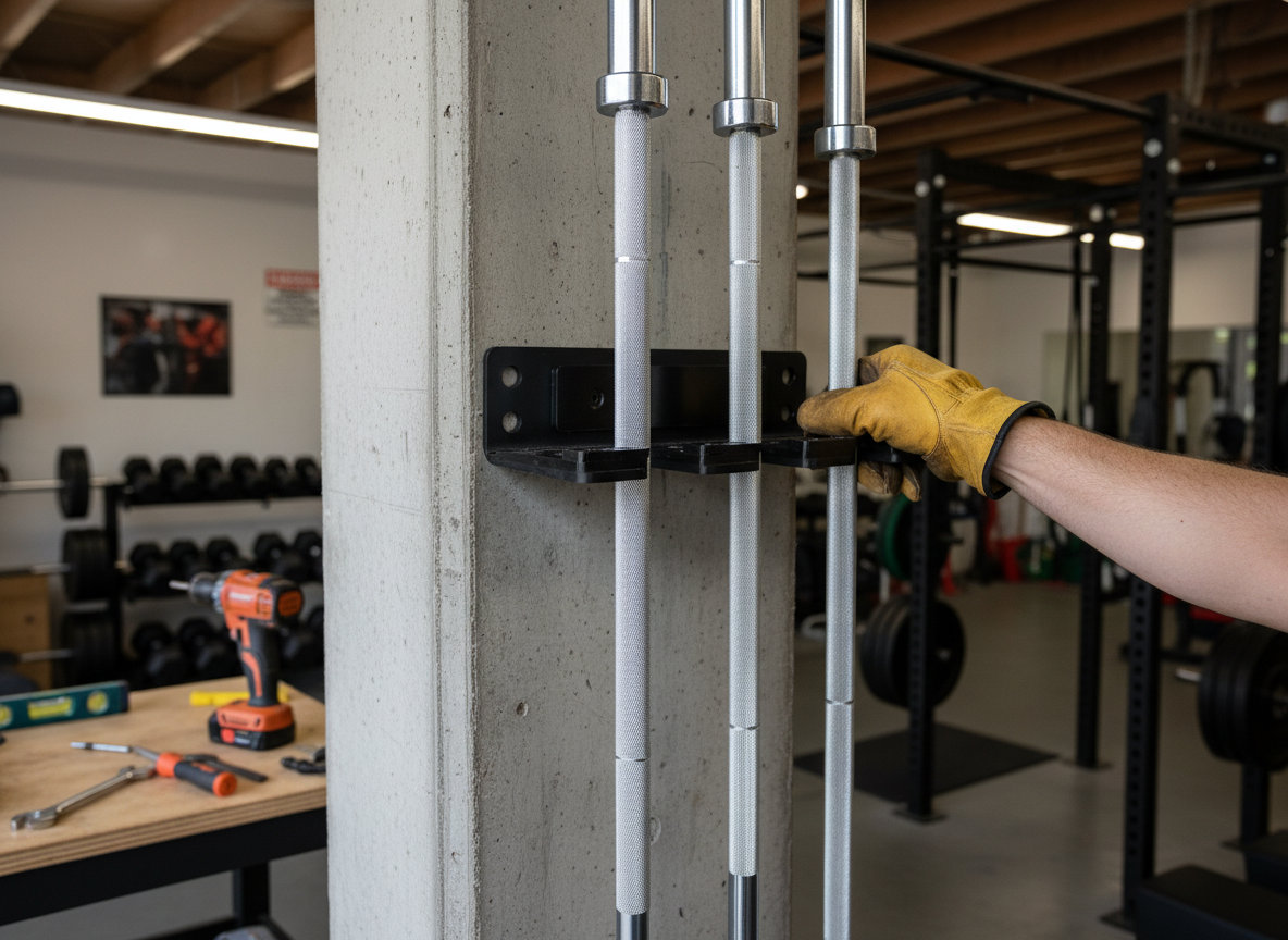 Premium Vertical Barbell Wall Storage Rack for 3 Olympic Bars - Space-Saving Solution with Anti-Scratch Pads and Powder-Coated Steel