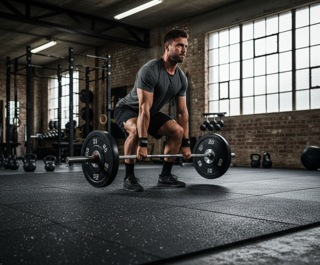 Premium Anti-Shock 20mm Rubber Gym Mat 1m x 1m with White Flecks for High-Performance Workouts