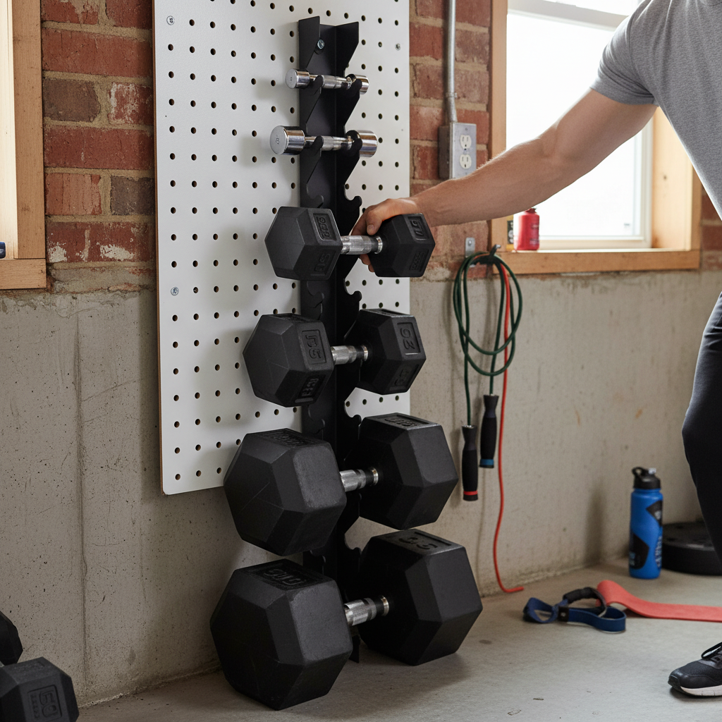 Premium Heavy Duty Wall Mounted Dumbbell Rack for Space-Saving Gym Organization - Holds Five Pairs of Hex Dumbbells