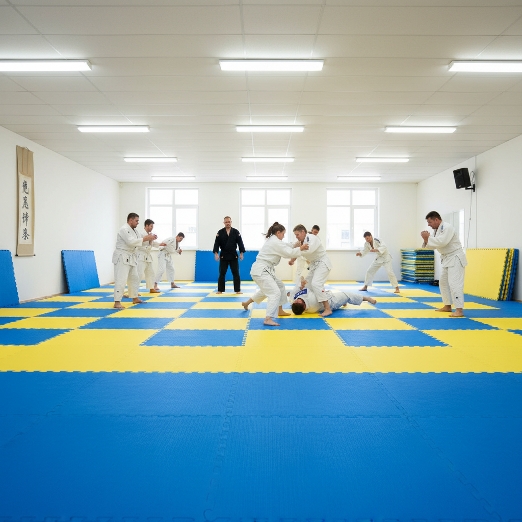 Premium 40mm Tatami Jigsaw Mats in Yellow and Blue - 1m x 1m Reversible for MMA and Martial Arts Training