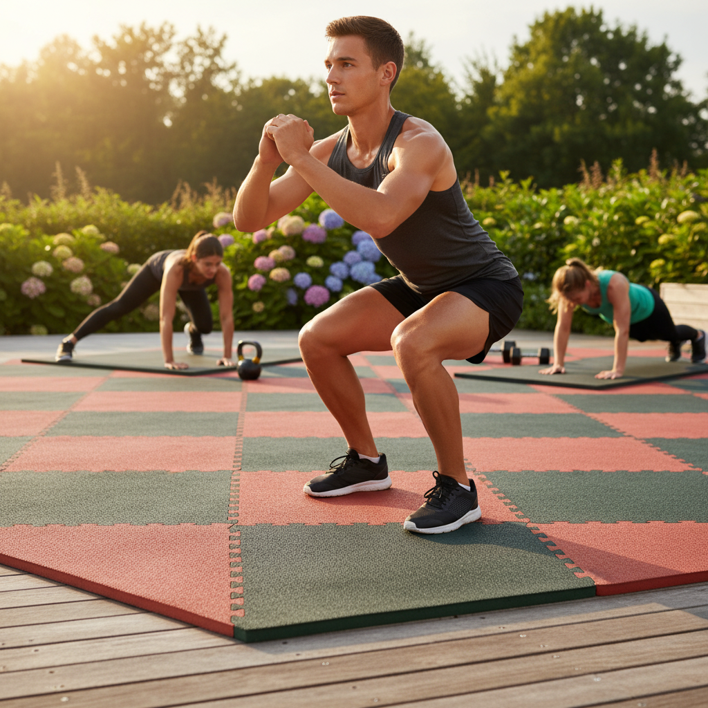 High-Performance 50cm x 50cm Heavy Duty Impact Absorption Mats for Indoor and Outdoor Use in Black, Green, and Red