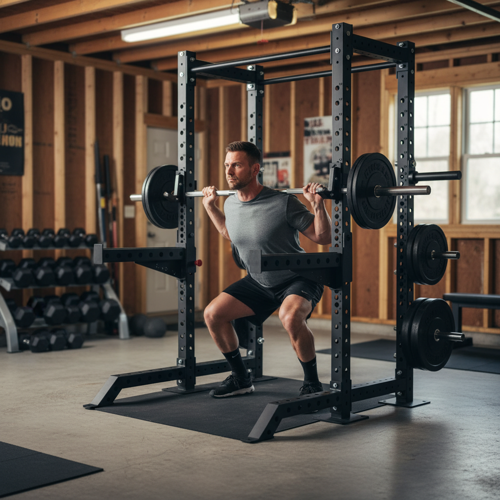 Professional Heavy Duty Garage Half Rack with Pull-Up Bar, Padded J Hooks, and Spotter Arms - Ideal for Home Gym