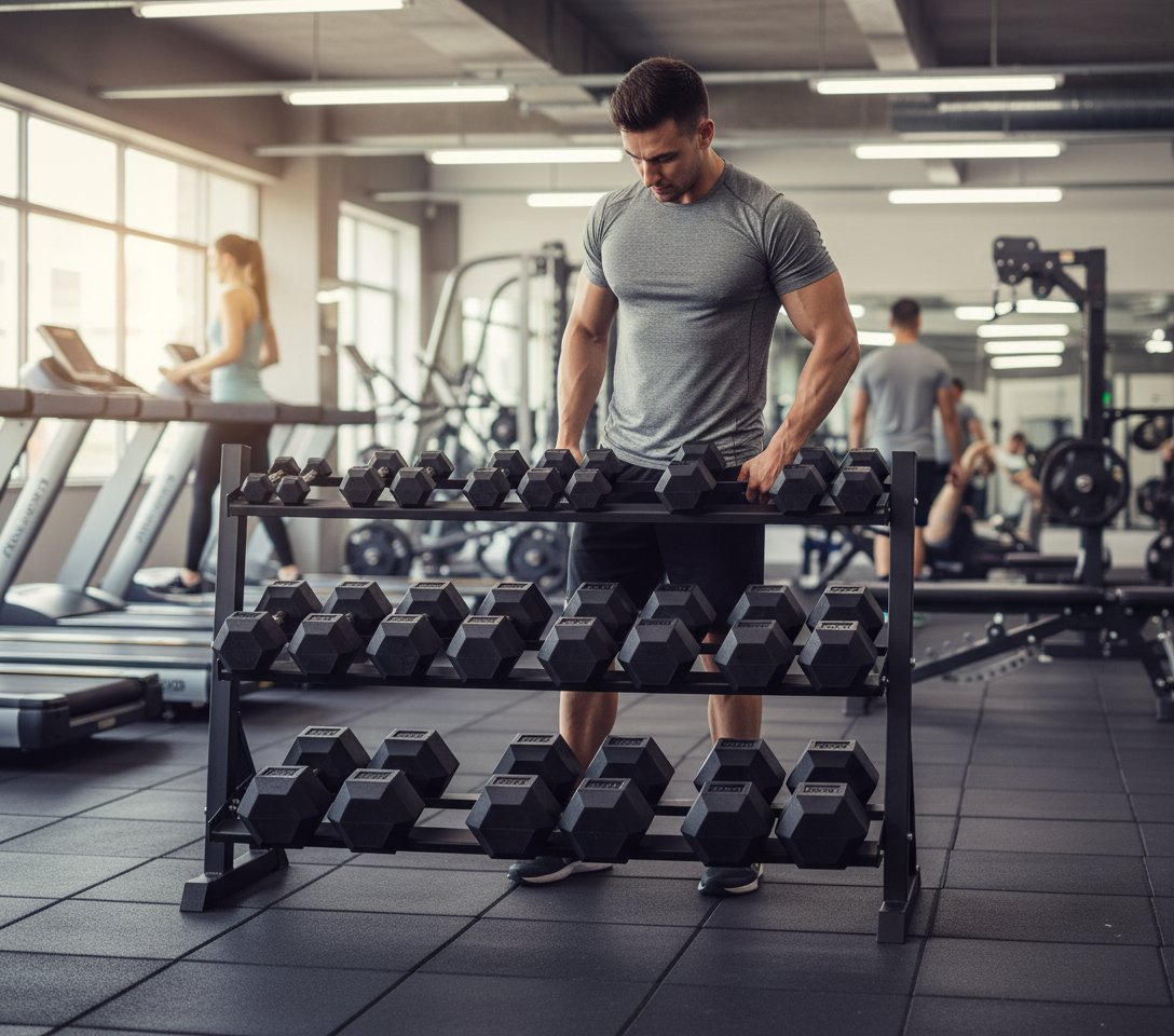 Premium Hex Dumbbell Set 2.5kg to 30kg - Professional Rubber Ends with Ergonomic Grips and Heavy Duty Storage Rack