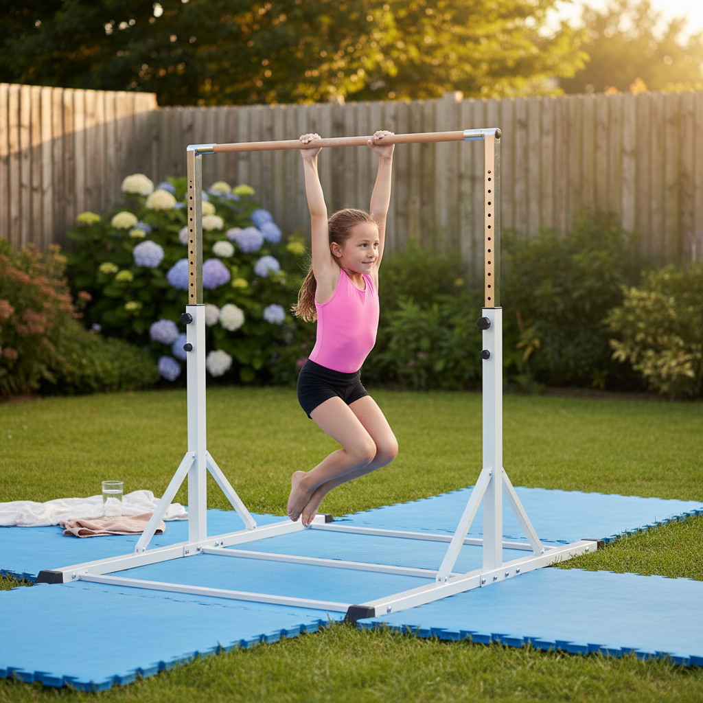 Premium Adjustable Folding Gymnastics Bar with Heavy Duty Frame and Fibreglass Bar for Home Training