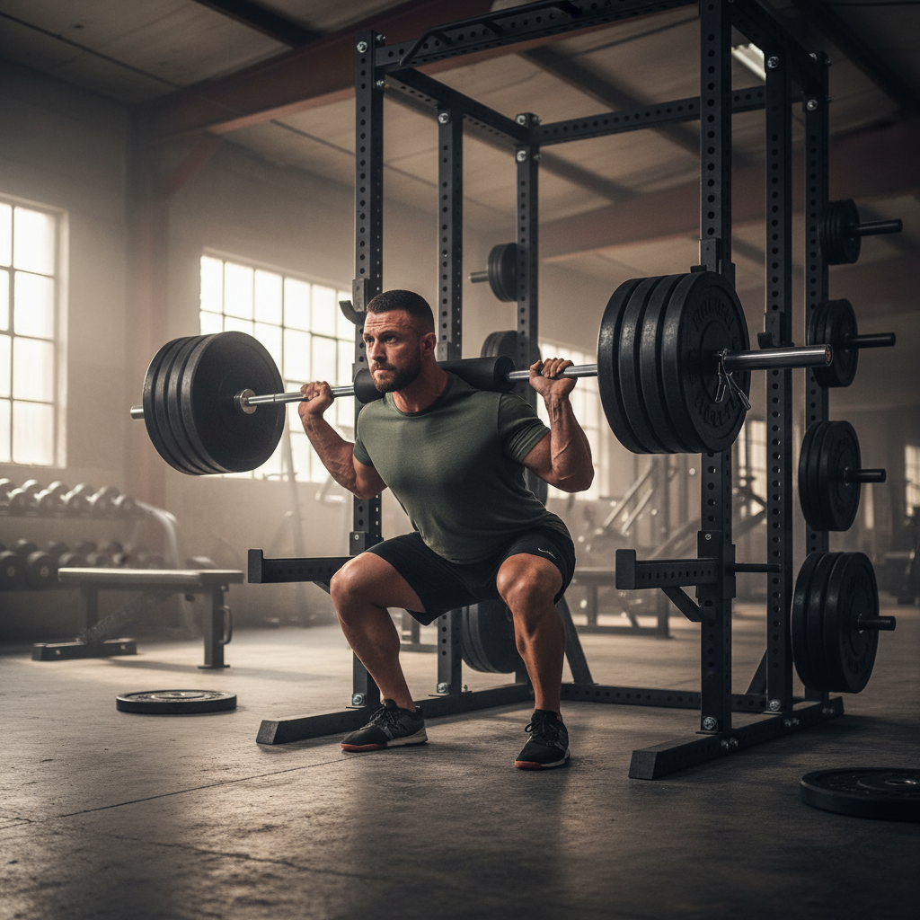 Heavy Duty 7ft Squat Barbell with Padded Shoulder and Neck Rests for Safe Weightlifting and Correct Form