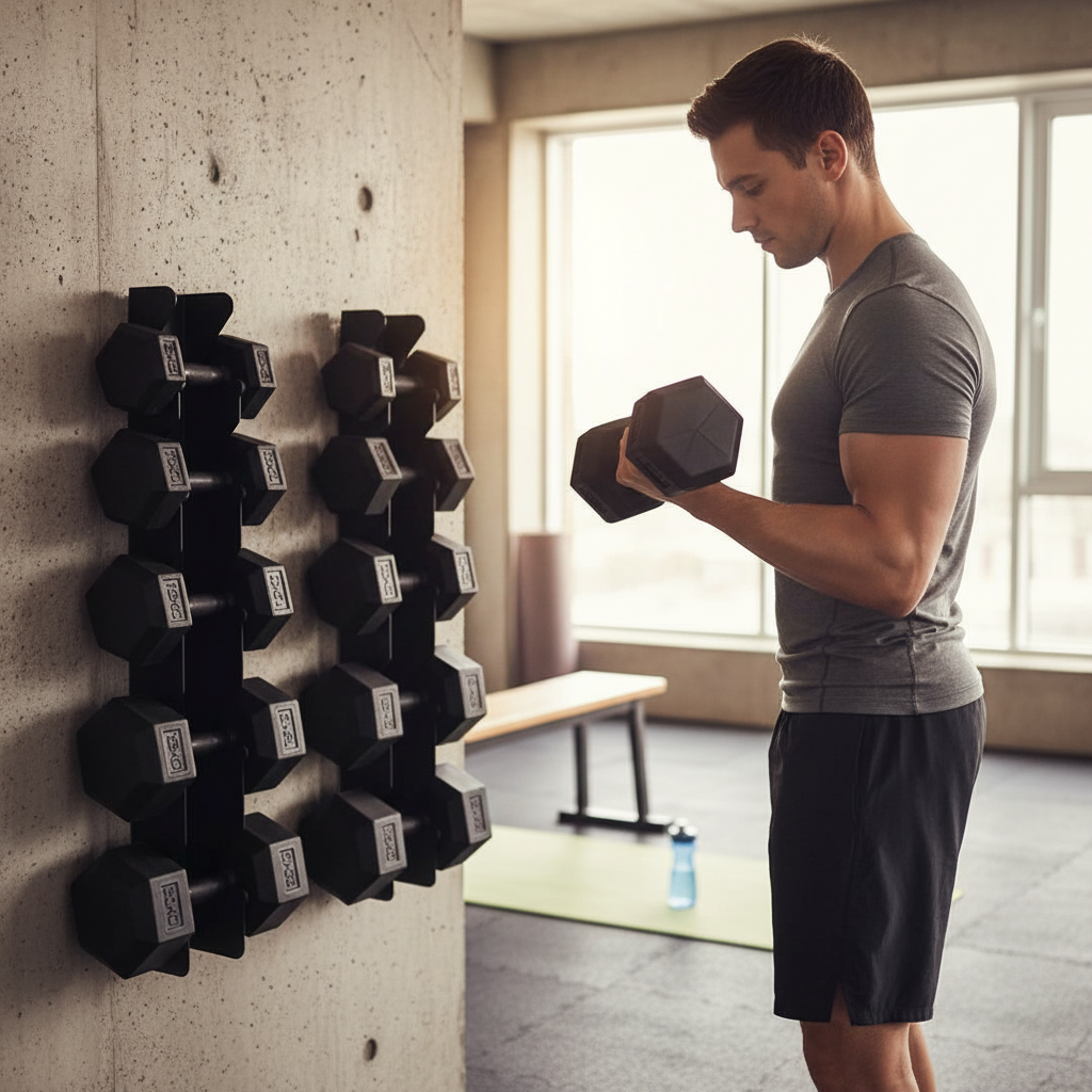 Premium Wall Mounted Hex Dumbbell Set with Heavy-Duty Rack - Ideal for Home or Commercial Gym Training