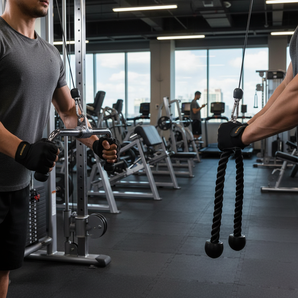 Premium 4-Piece Cable Machine Attachment Set for Full Upper Body Strength Training with Durable Steel Construction