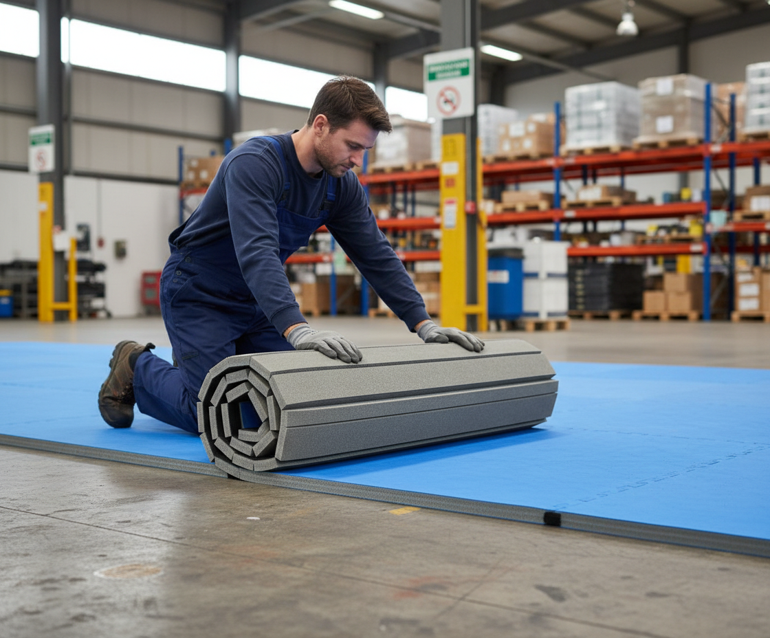 Premium 12m x 1.5m x 40mm Blue Rollout Mat with Velcro for MMA Flooring - High-Quality Professional Grade for Industrial and Commercial Applications
