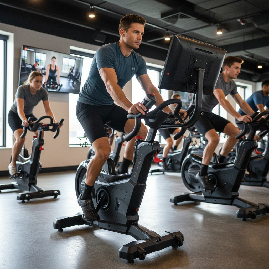 Premium Heavy Duty Commercial Smart Bike with 24" HD Touch Screen and 32 Levels of Resistance for Group Fitness Classes