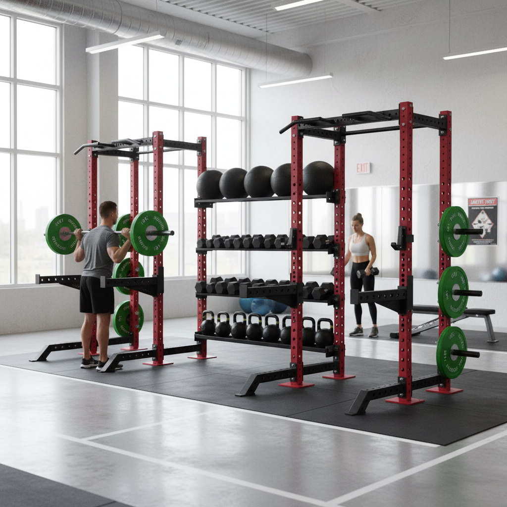 Premium Heavy Duty Twin Half Racks with Integrated Storage for Organized Free Weights and Enhanced Safety