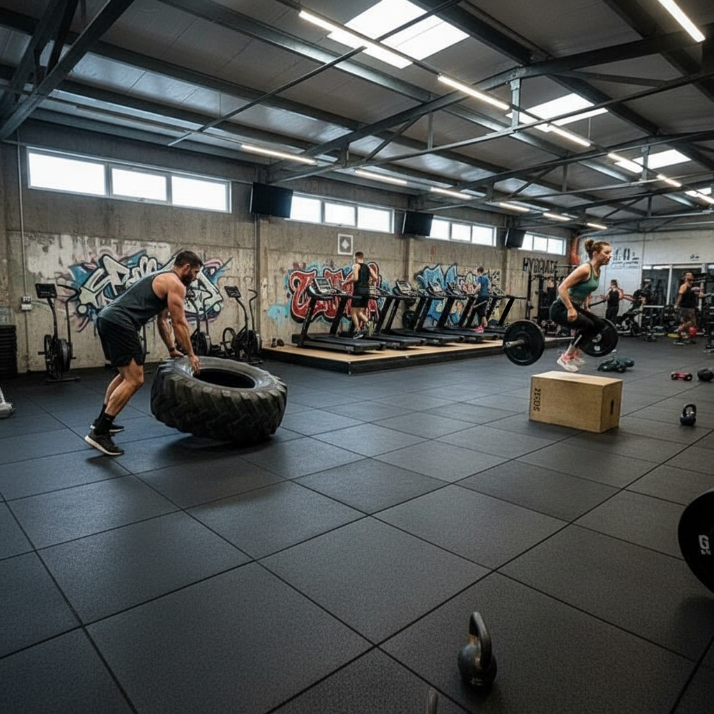 Premium Heavy Duty Solid Grey Rubber Gym Flooring Tile - 1m x 1m x 20mm with Low-Odour and Precision Engineering for High-Performance Fitness Areas