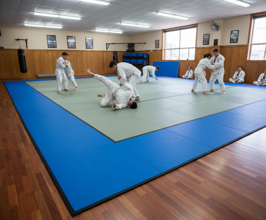 Premium 12m x 1.5m x 40mm Blue Rollout Mat with Velcro for MMA Flooring - High-Quality Professional Grade for Industrial and Commercial Applications