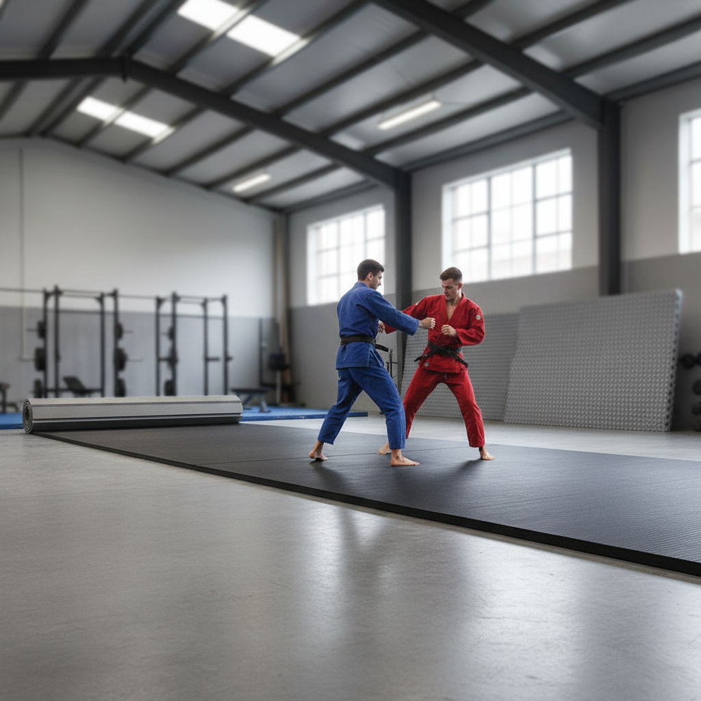 Premium Rollaway Gymnastics Wrestling Martial Arts Mat - 12m Vinyl Top with XPE Foam Base in Blue or Black