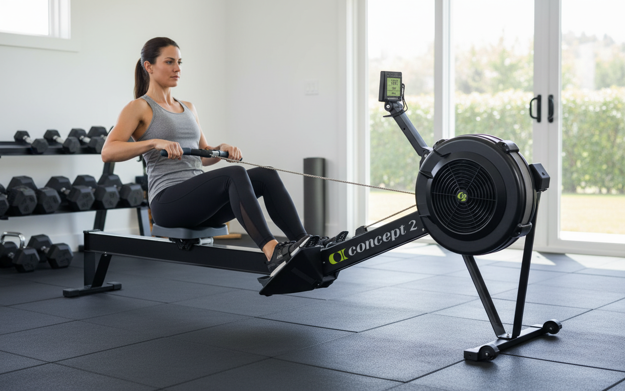 Premium Indoor Rowing Machine with Performance Monitor and Adjustable Device Holder for Full-Body Workouts