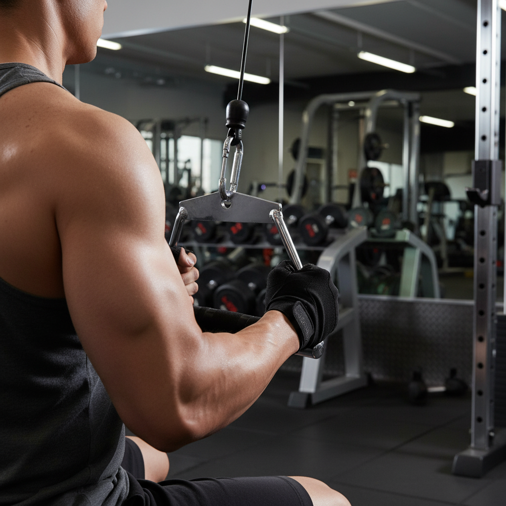 Heavy Duty Low Row Cable Attachment with Comfortable Rubber Handles for Strength Training