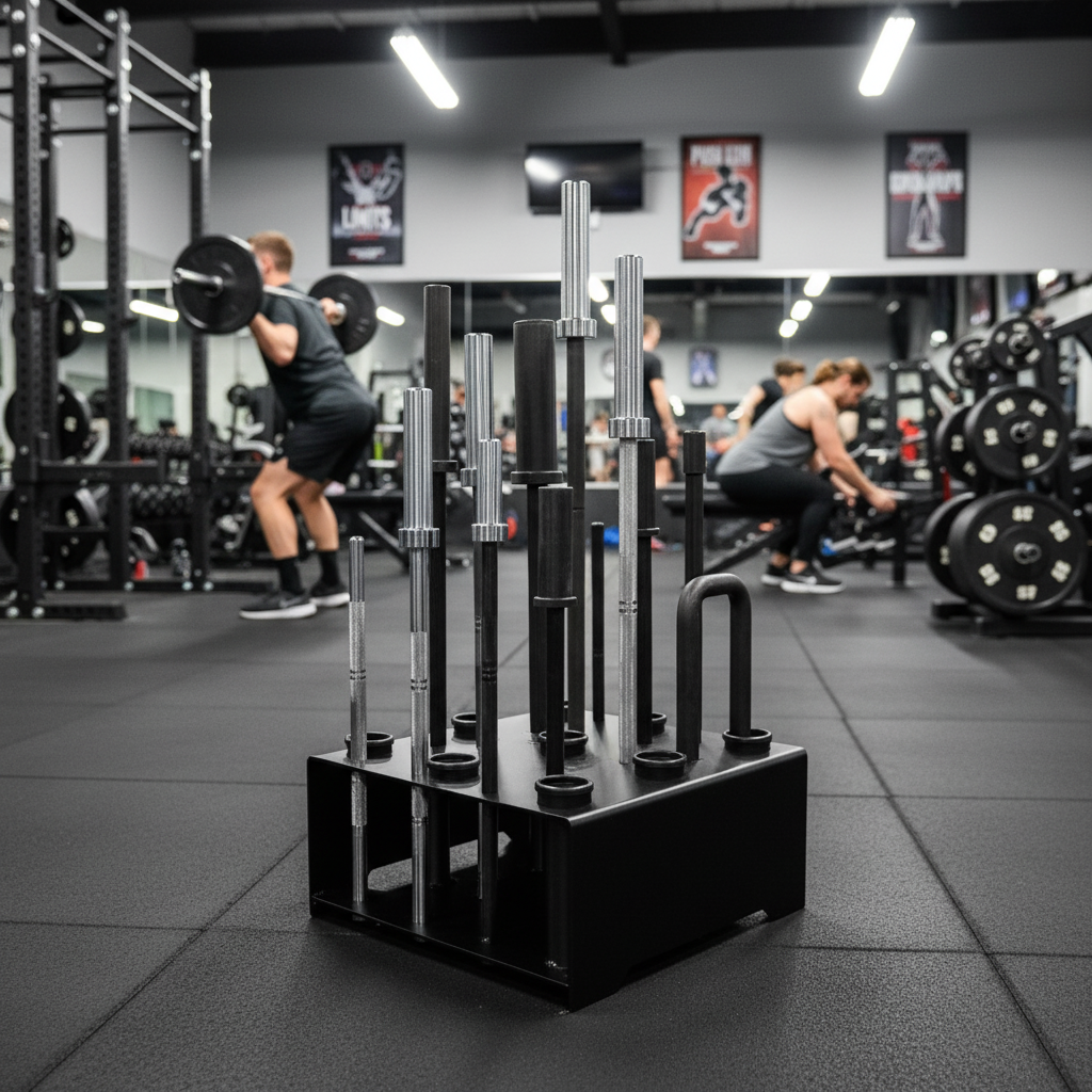 Premium Olympic Barbell Storage Cube Rack - Holds 9 Barbells, Heavy Duty Steel Construction, Compact Design for Home Gym and Fitness Facilities