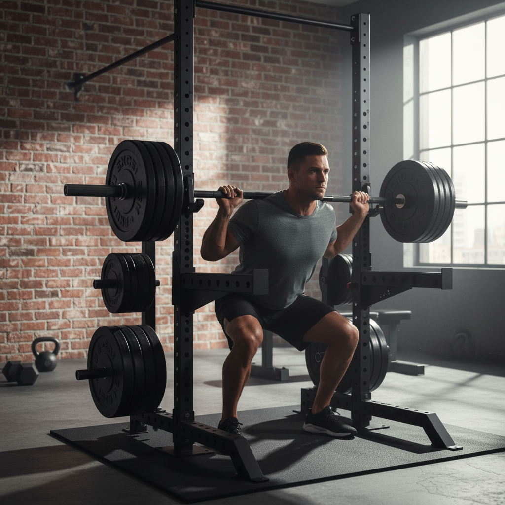 Premium Heavy Duty Squat Rack with Pull-Up Bar, Plate Storage, and Compact Design for Home Gym