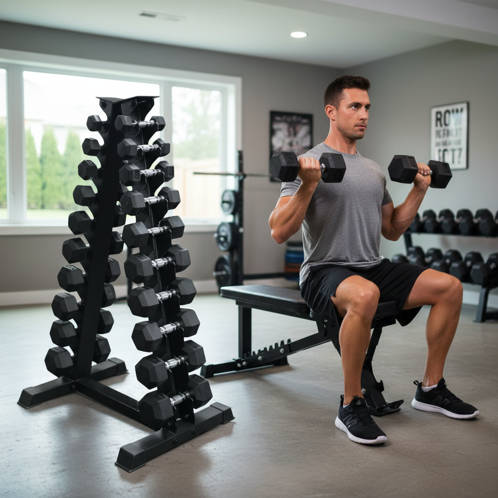 Premium Dumbbell Tree Set and Heavy Duty Weight Bench Bundle for Strength Training - Adjustable and Versatile Options Included