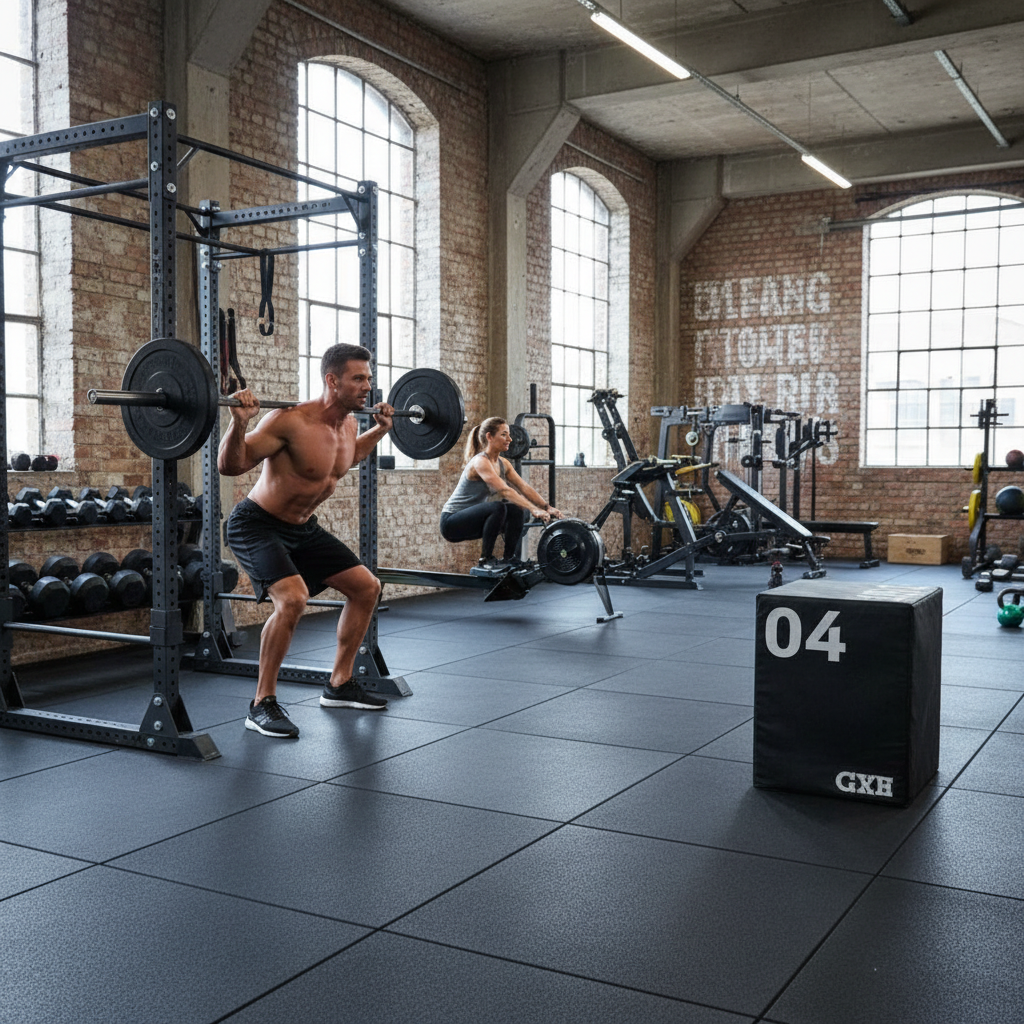 Premium Commercial-Grade Solid Grey Garage Gym Flooring Set – 45m² of 20mm Precision-Engineered Tiles for Heavy-Duty Use