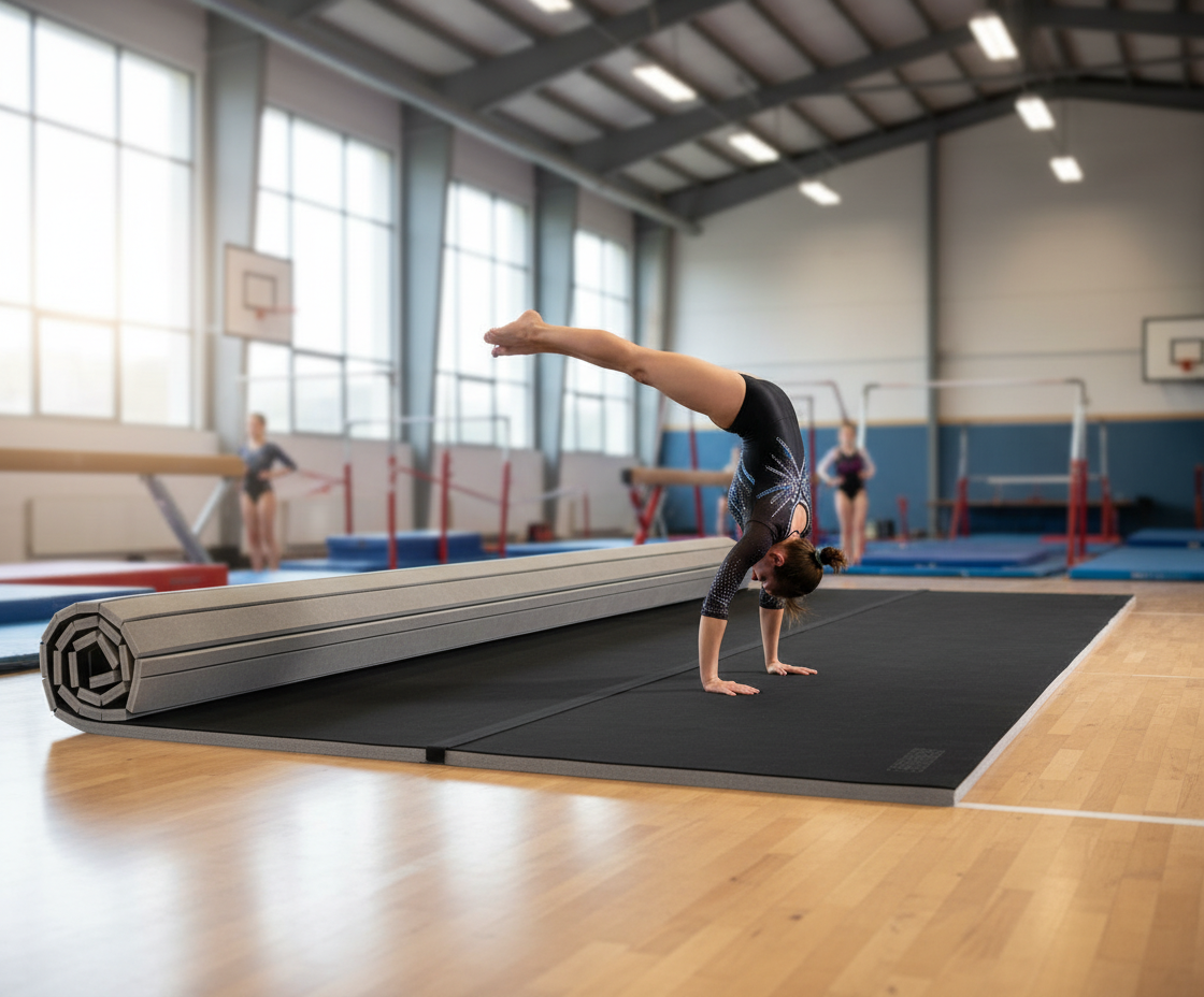 Professional Heavy Duty 12m x 1.5m x 40mm Gymnastics Roll Out Mats with Velcro for Quick Setup and Safety