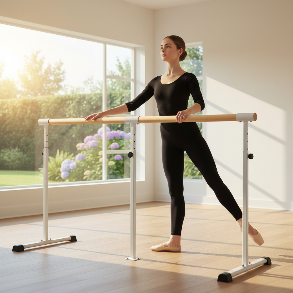 Premium Portable Freestanding Ballet and Stretch Barre 110cm with Adjustable Height and Anti-Skid Rubber Caps
