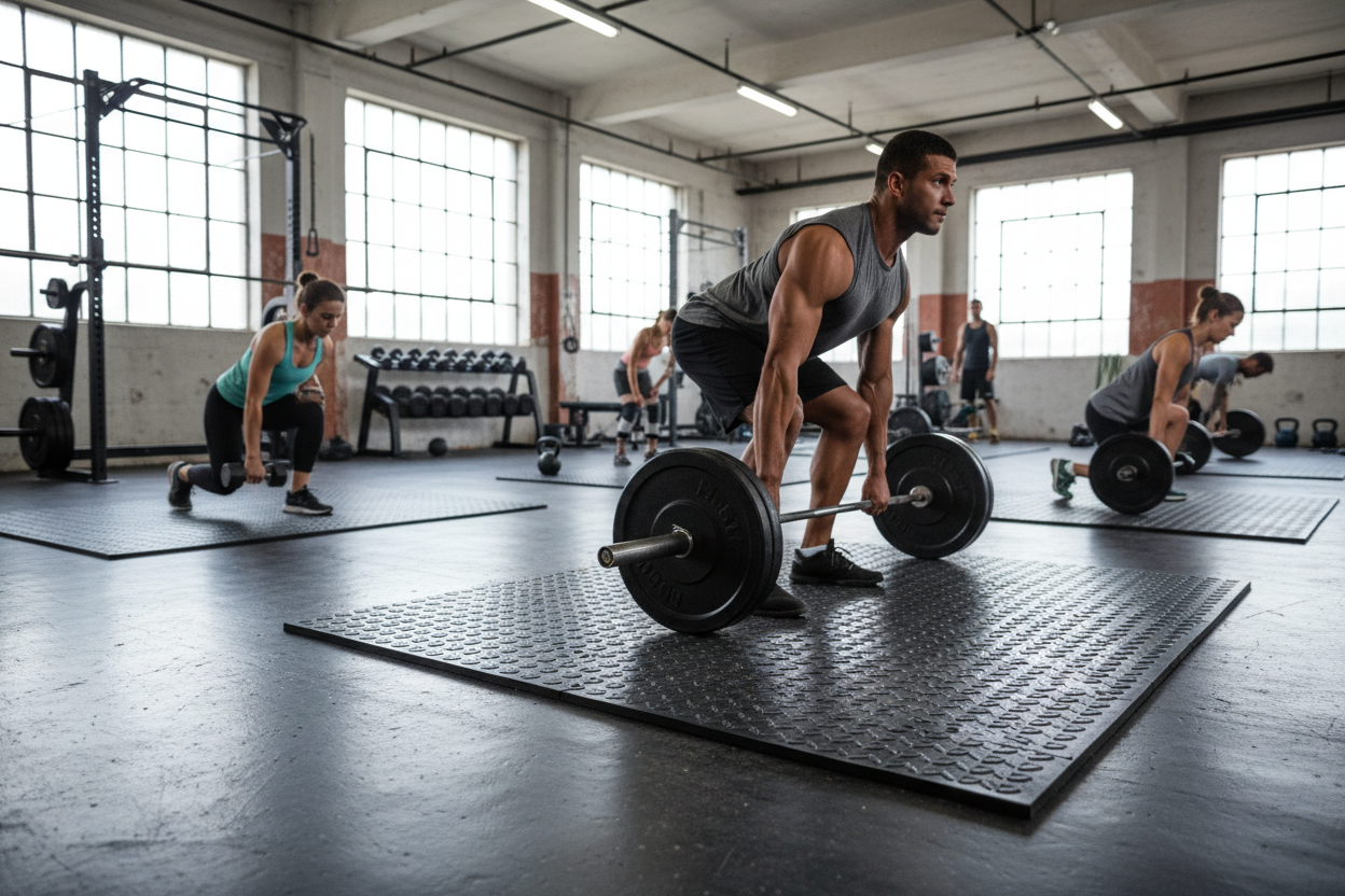 Premium Heavy Duty Weight Lifting Gym Mats 12mm Thick 1.83m x 1.22m with Textured Surface for Stability and Durability