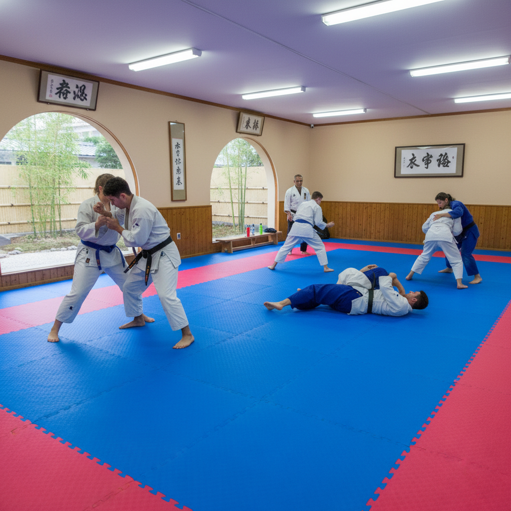 Premium 20mm Reversible Tatami Jigsaw Mats in Red and Blue - 1m x 1m with High-Density and Hardness Specifications