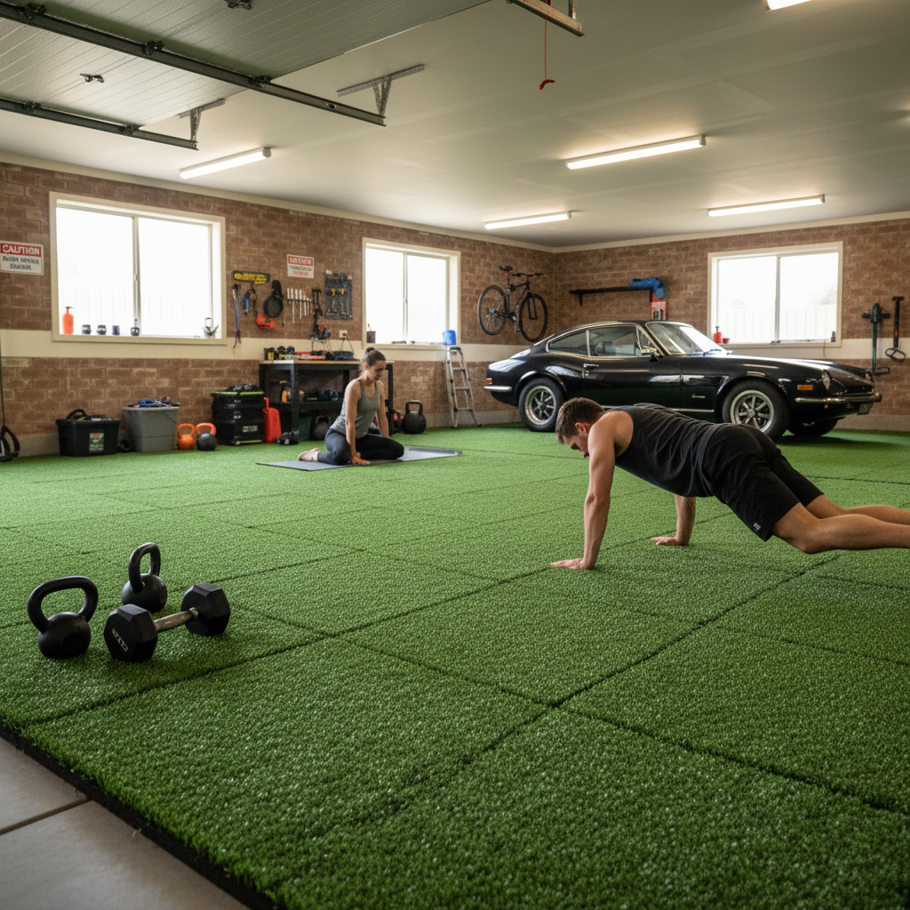 Premium Artificial Grass Rubber Floor Tiles - 55m2 Triple Garage Package with Easy Installation and Safety Features