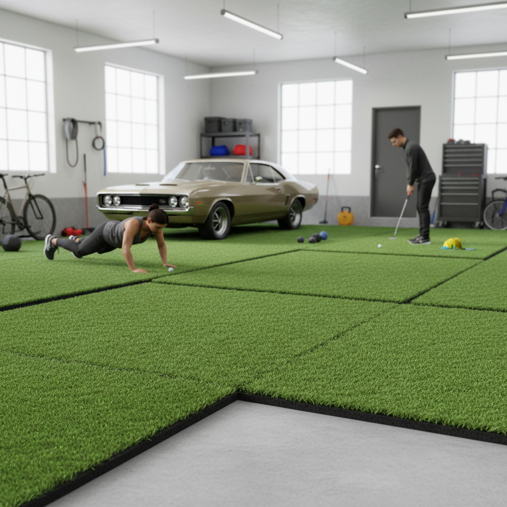 Premium Artificial Grass Topped Rubber Floor Tiles 1m x 1m x 40mm - Easy Installation, Durable, and Environmentally Friendly